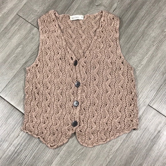 Ann Taylor Retro Khaki Boho Crochet Vest size M - Picture 6 of 9